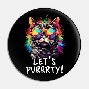 Party Cat in Sunglasses Men Women 90s Retro Pun Funny Cat Pin