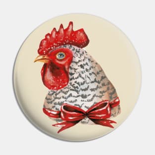 Rooster with a Red Bow Pin