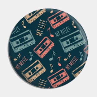 Retro Cassette Tapes - Analog Vibes, Digital Hearts. My life, my rules, my music Pattern Pin