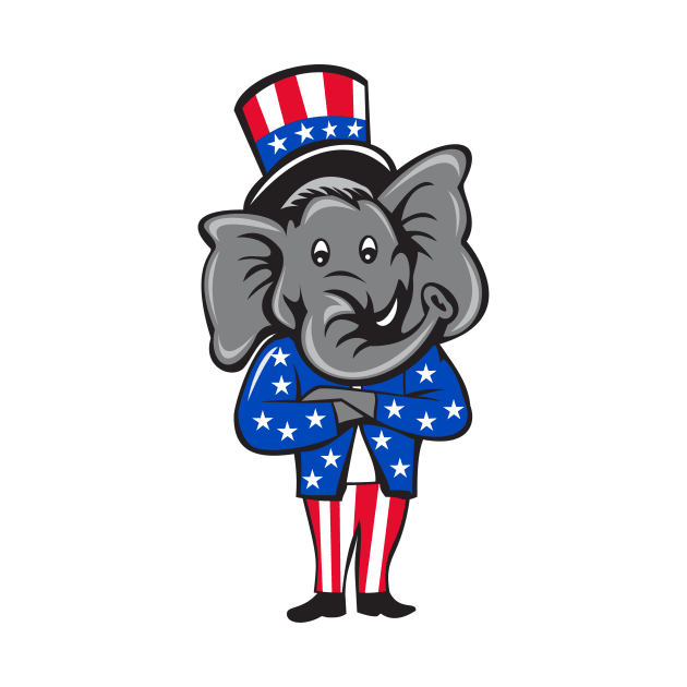 Republican Elephant Mascot Arms Crossed Standing Cartoon by retrovectors