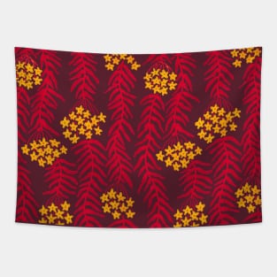 Organic wildflower pattern in dark red and yellow Tapestry