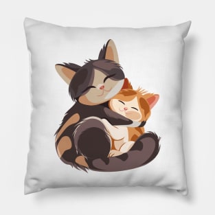 Cat and kitten hugging Pillow