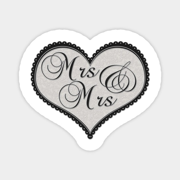 Elegant Mrs and Mrs Lesbian Pride Decorative Heart Magnet by LiveLoudGraphics
