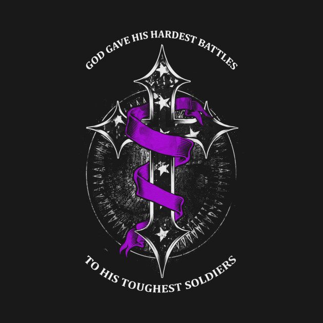 Disover God Gave His Hardest Battles Toughest Soldiers Pancreatic Awareness Peach Ribbon Warrior - Pancreatic Cancer - T-Shirt