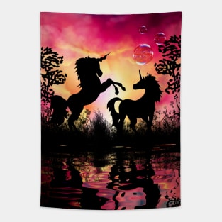 Wonderful unicorn playing in the night Tapestry