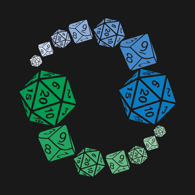 Yin Yang Dice RPG T-Shirt | Blue and Green Design by TeesByJay