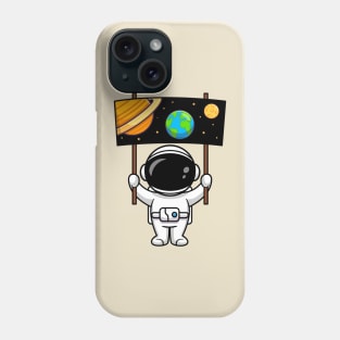 Cute Astronaut Holding Space Board Cartoon Phone Case