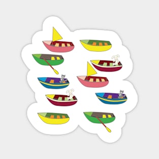 colorful boats with bunnies and cats Magnet