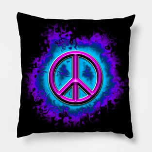 pink fire peace sign Pillow