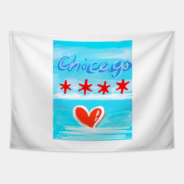 Chicago Flag & Heart Tapestry by Grafititee