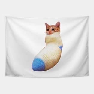 sadcat crying cat in sock meme Tapestry