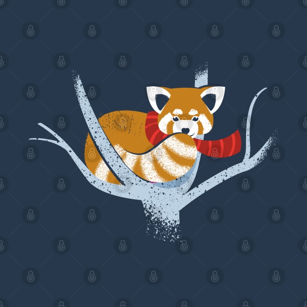 Cute red panda on a tree wearing a scarf // spot illustration by SelmaCardoso