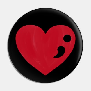 Semicolon Heart Pin