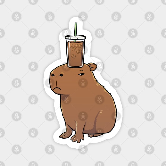 Capybara with an Iced Coffee on its head Magnet by capydays