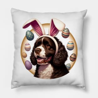 American Water Spaniel with Bunny Ears Easter Delight Pillow