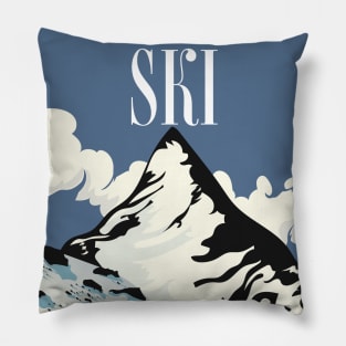 vintage ski travel poster Pillow