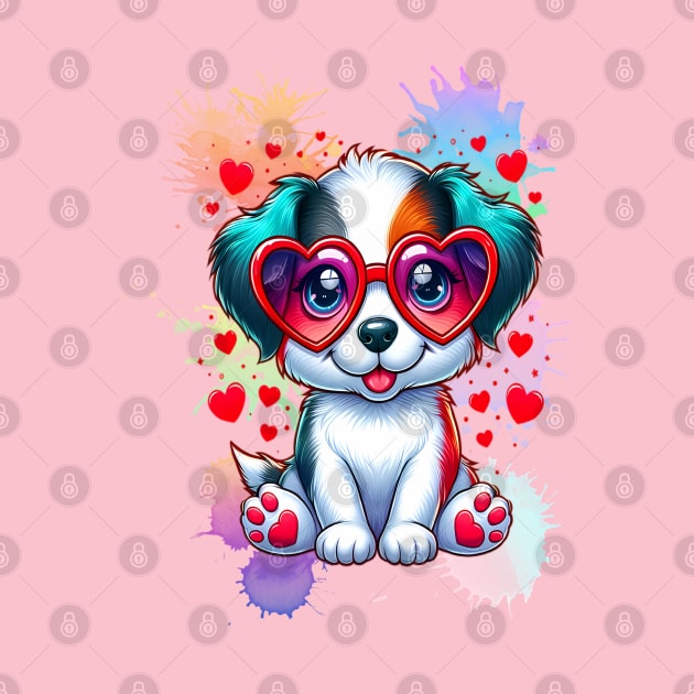 Rainbow Cute Dog Wearing Glasses Heart Puppy Love Dog Funny by WOLVES STORE