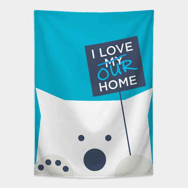 I Love Our Home (Polar Bear Strike), White Ink Tapestry by ABKS