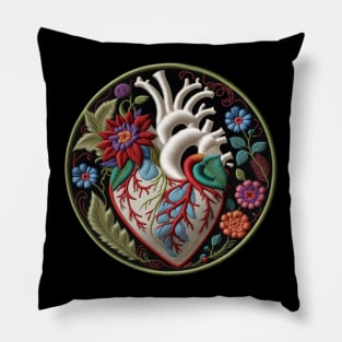 Botanical White Heart Embroidered Patch Pillow