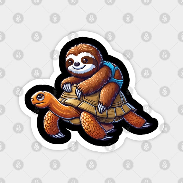 Cute Lazy Sloth Riding Tortoise Speed is Relative Magnet by CoolQuoteStyle