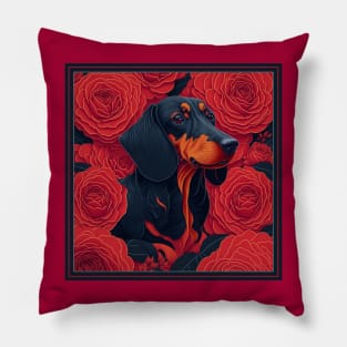 Dogs, dachshund and flowers, dog, style vector (red version 2 dachshund) Pillow