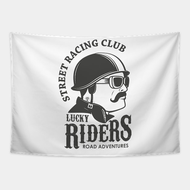 Street Racing Club Lucky Riders Road Adventures, Funny Vintage Cyclist Father's Day Gift Tapestry by Ben Foumen