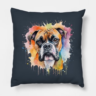 Very colorful boxer watercolor painting Pillow