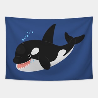 Funny killer whale orca cute cartoon illustration Tapestry