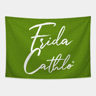 Green Text W back Cat Frida Cathlo version of - Frida Kahlo Tapestry