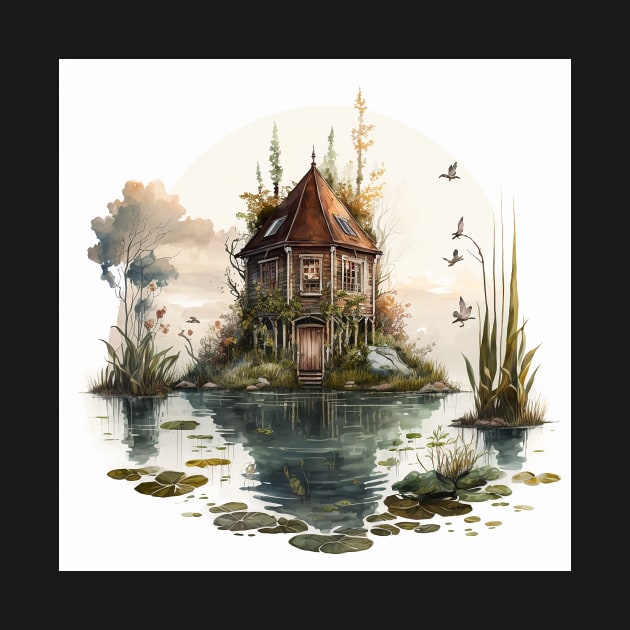 Watercolor Swamp Cabin by Abili-Tees