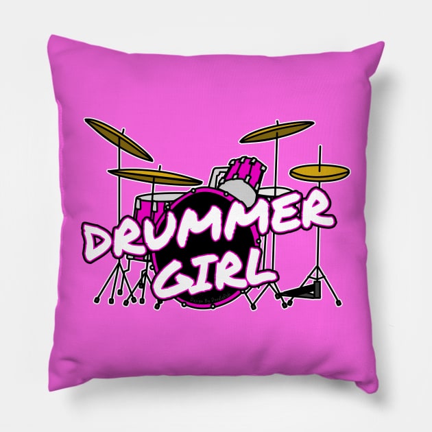 Drummer Girl Drum Kit Female Musician Drumming Pillow by doodlerob