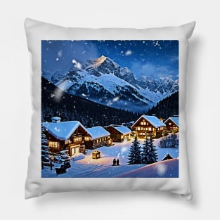 Alpine Christmas Village Pillow