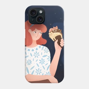 Cute girl with ice cream plants and cats, version 2 Phone Case