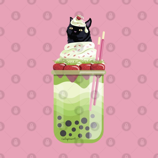 Black Cat Matcha Boba Tea (No Pattern) by catspireart