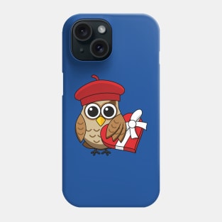Cute Owl with Red Beret and Heart Box Phone Case