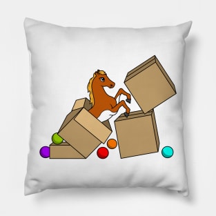 Little horse is jumping out of a box Pillow