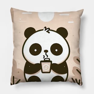 Panda’s Day Out - little cute panda addicted to little black coffee with milk Pillow