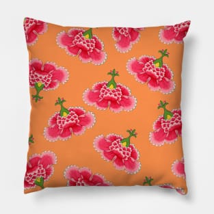 Chinese Vintage Pink and Red Flowers with Orange - Hong Kong Traditional Floral Pattern Pillow