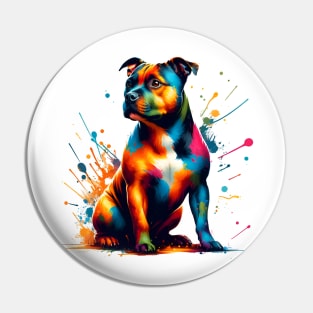 Staffordshire Bull Terrier in Vivid Splash Art Style Pin