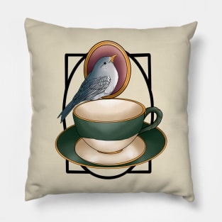 Sweet blue bird tea party Pillow