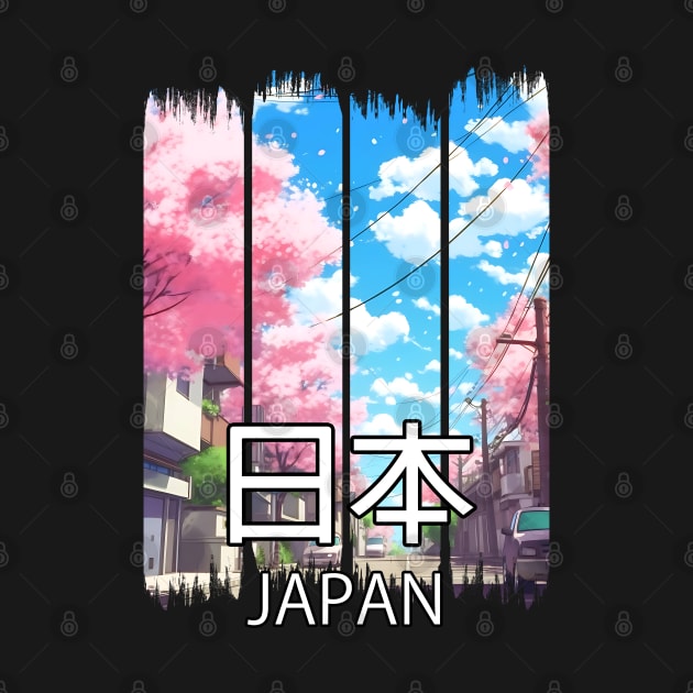 Cherry Blossom Tokyo Street Cityscape – Anime Shirt by KAIGAME Art