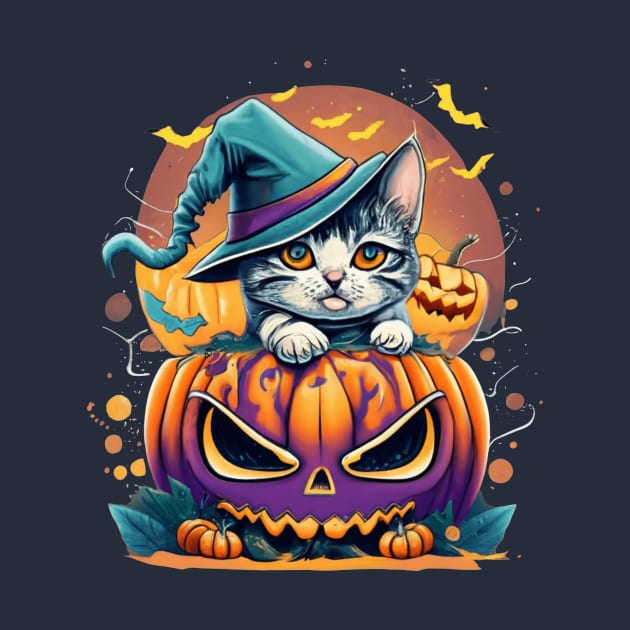 really cute halloween kitten coming out of pumpkin by NegVibe