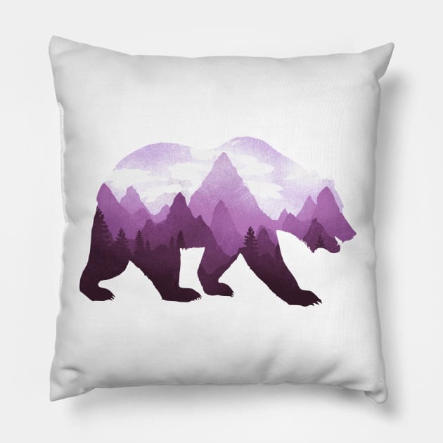 Dramabite Bear Double Exposure Grizzly Surreal Wildlife Animal Pillow by dramabite