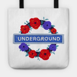 London tube undergound floral sign - watercolor flower wreath Tote