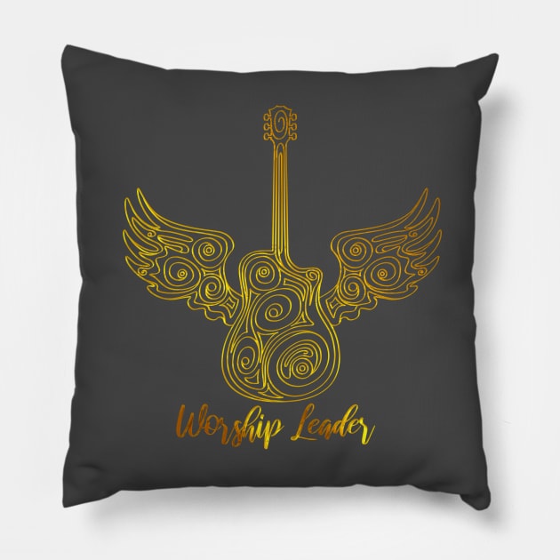 Worship leader - Golden Guitar with Wings Pillow by Proxy Radio Merch