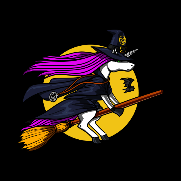 Unicorn Witch Riding Broom by underheaven