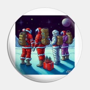 Santa Claus Astronauts at Christmas in Space Pin