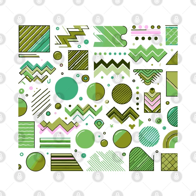 Pink Green 80s Retro Geometric Pattern by Siha Arts