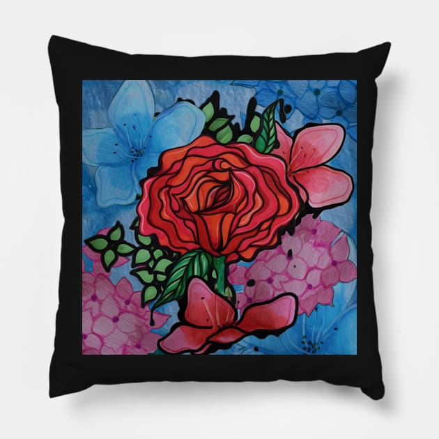 Ink Flower Bouquet Square Pillow by AmeUmiShop