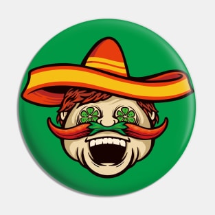 Funny Mexican Cartoon with Chili Pepper Mustache Pin